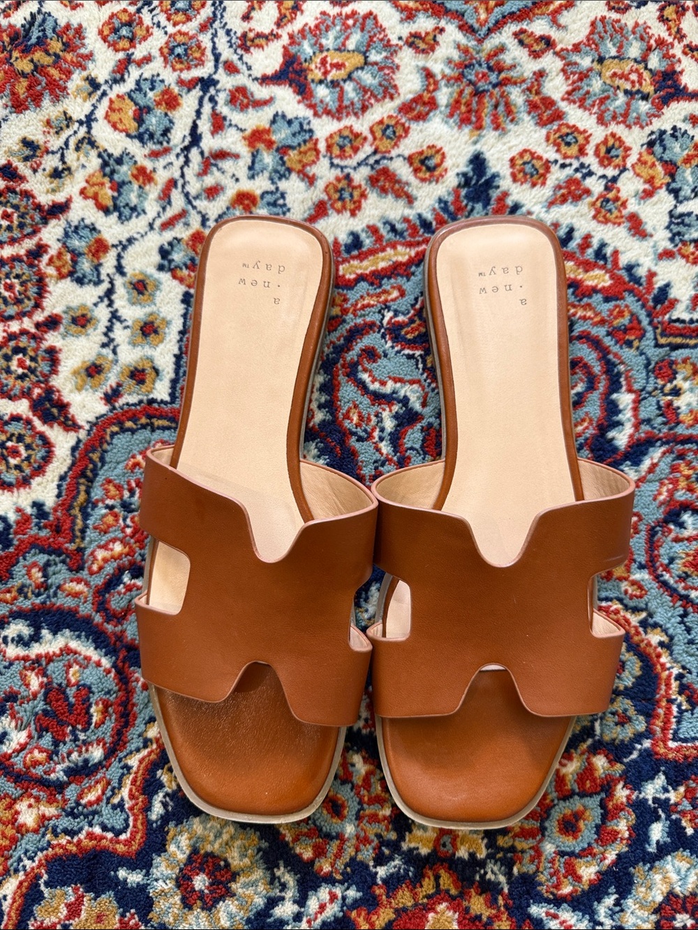 a new day Cognac Brown Slide Sandals with Cutout Upper